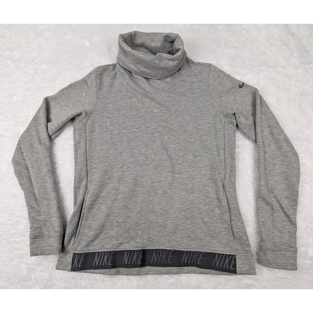 Nike Dri Fit Long Sleeve Shirt Women's S Turtleneck Sweater Spell Out Waist